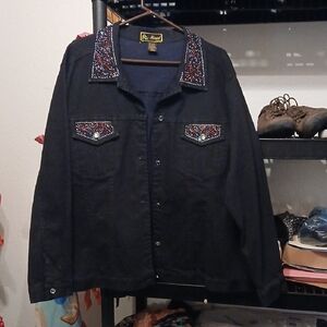MIRASOL Black Beaded JeanJacket S  3X